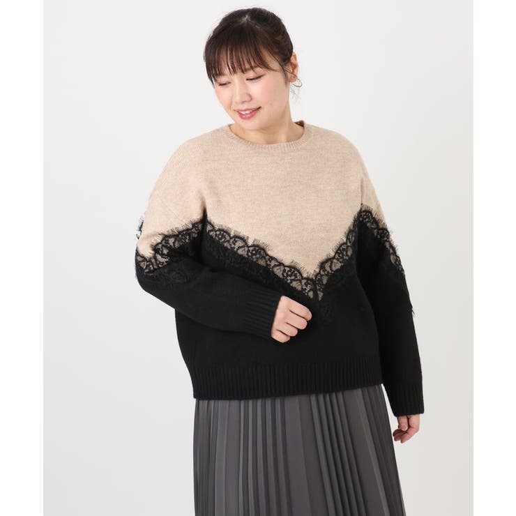 【大きいサイズ/LAVEANGE×eur3】レースバイカラーニット | eur3 | 詳細画像7 