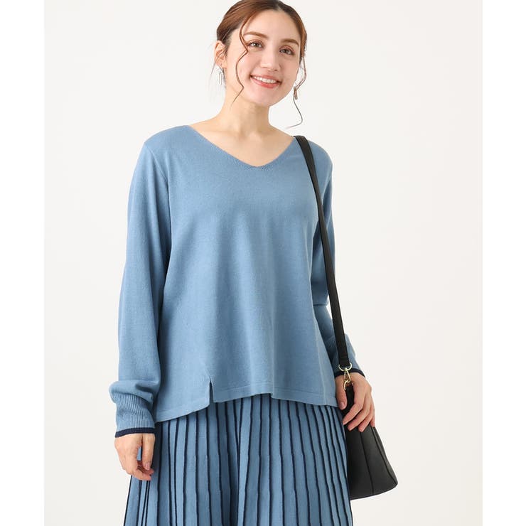 ブルー(55) | 【大きいサイズ/セットアップ対応】バルキーアクリルVネックニット | eur3