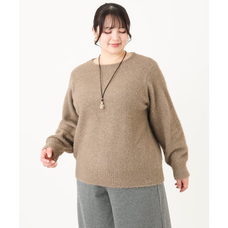 モカ(84) | 【大きいサイズ】スパンコールシャギーニット | eur3