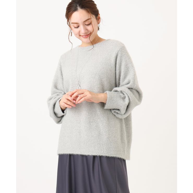 ライトグレー(91) | 【大きいサイズ】スパンコールシャギーニット | eur3