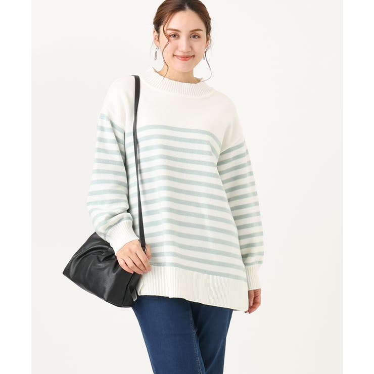 【大きいサイズ】パネルボーダーサイドスリットニット | eur3 | 詳細画像1 