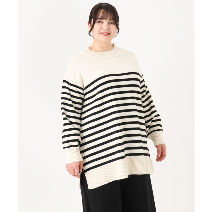 【大きいサイズ】パネルボーダーサイドスリットニット | eur3 | 詳細画像11 