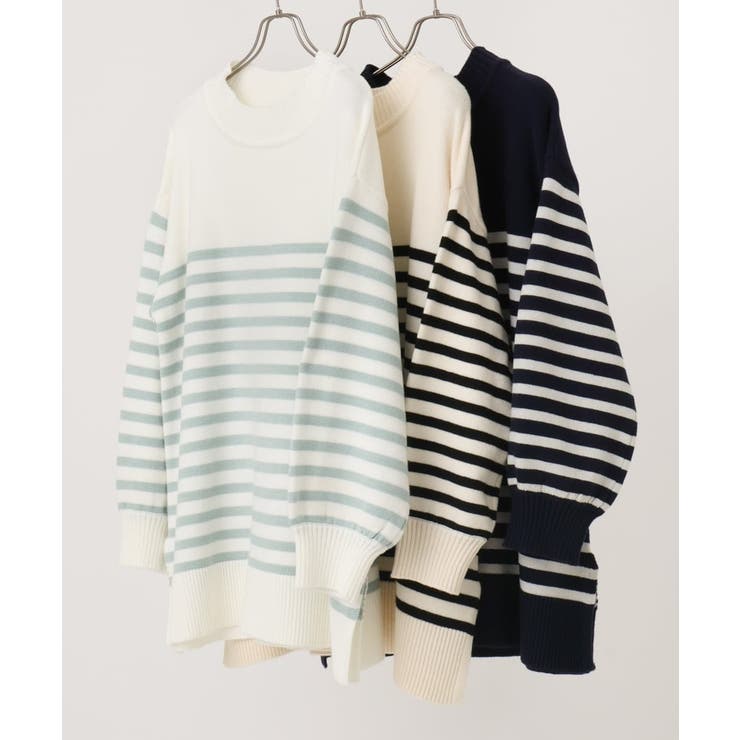 【大きいサイズ】パネルボーダーサイドスリットニット | eur3 | 詳細画像21 