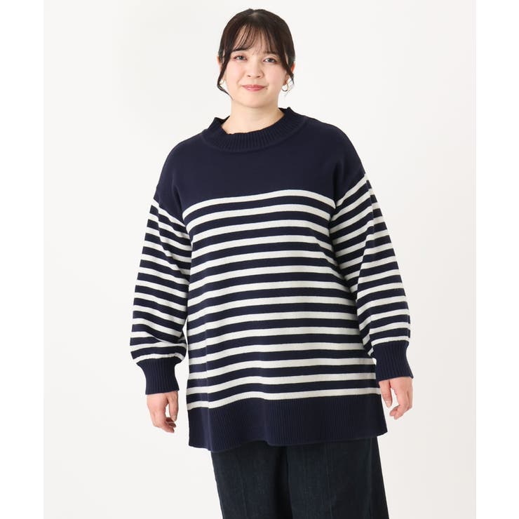 【大きいサイズ】パネルボーダーサイドスリットニット | eur3 | 詳細画像5 