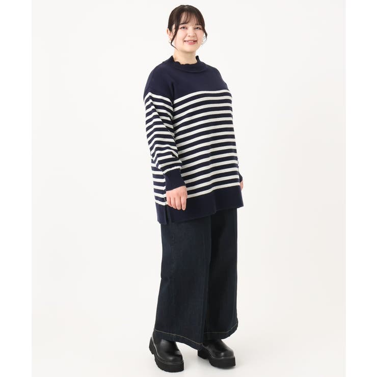 【大きいサイズ】パネルボーダーサイドスリットニット | eur3 | 詳細画像7 