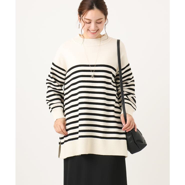 ブラック(94) | 【大きいサイズ】パネルボーダーサイドスリットニット | eur3