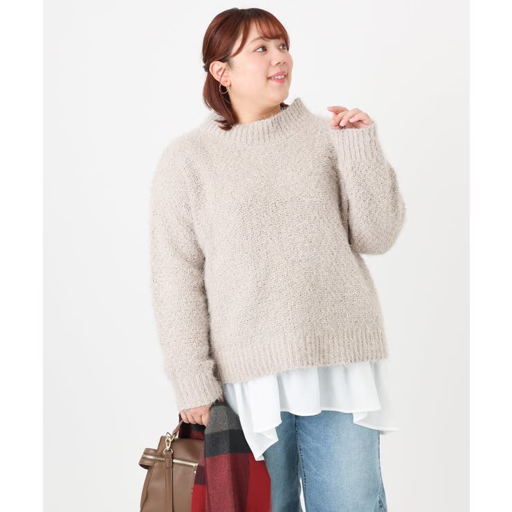 グレージュ(89) | 【大きいサイズ】バスケットモールニット | eur3