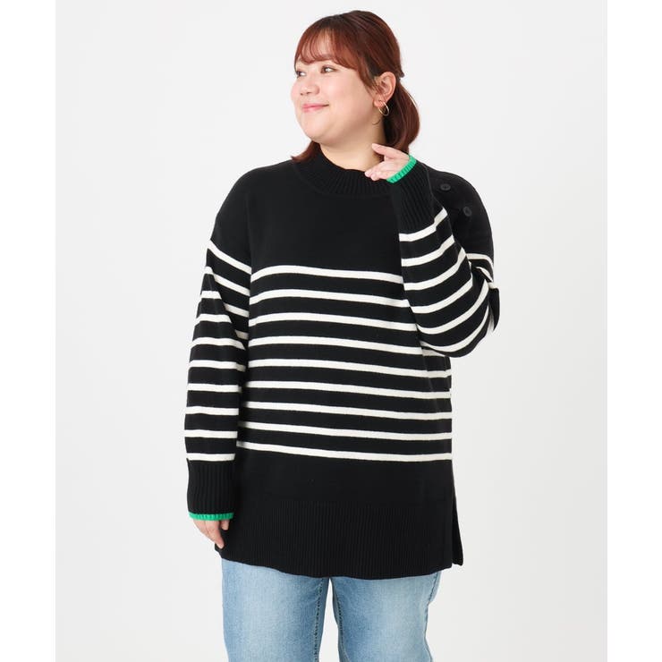 【大きいサイズ】パネルボーダー配色ラインニット | eur3 | 詳細画像10 