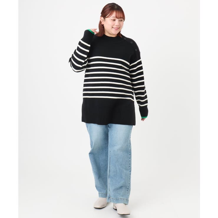 【大きいサイズ】パネルボーダー配色ラインニット | eur3 | 詳細画像18 