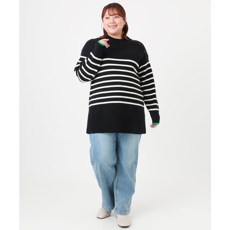 【大きいサイズ】パネルボーダー配色ラインニット | eur3 | 詳細画像19 