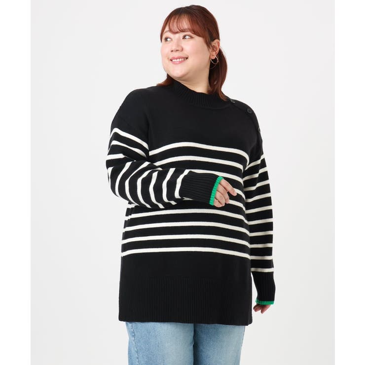 【大きいサイズ】パネルボーダー配色ラインニット | eur3 | 詳細画像9 