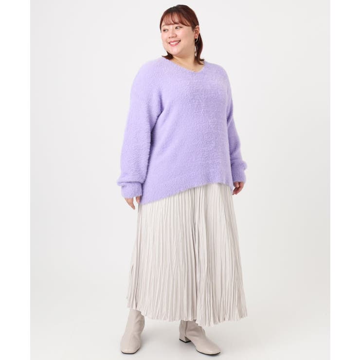 【大きいサイズ/a.v.v×eur3】フェザーヤーンVネックニット | eur3 | 詳細画像10 