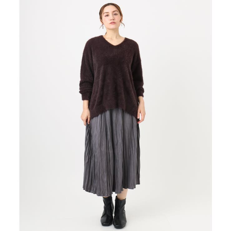 【大きいサイズ/a.v.v×eur3】フェザーヤーンVネックニット | eur3 | 詳細画像12 