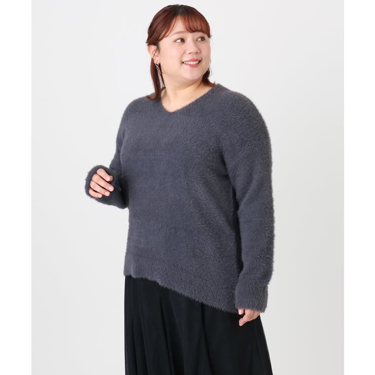 【大きいサイズ/a.v.v×eur3】フェザーヤーンVネックニット | eur3 | 詳細画像13 