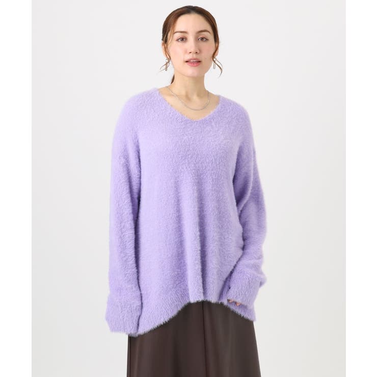 【大きいサイズ/a.v.v×eur3】フェザーヤーンVネックニット | eur3 | 詳細画像2 