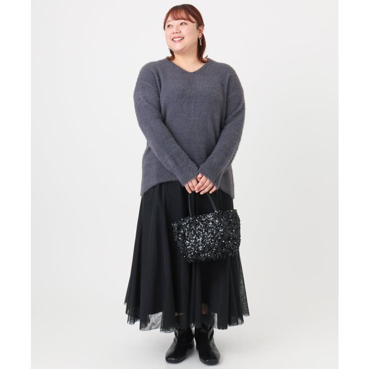 【大きいサイズ/a.v.v×eur3】フェザーヤーンVネックニット | eur3 | 詳細画像22 