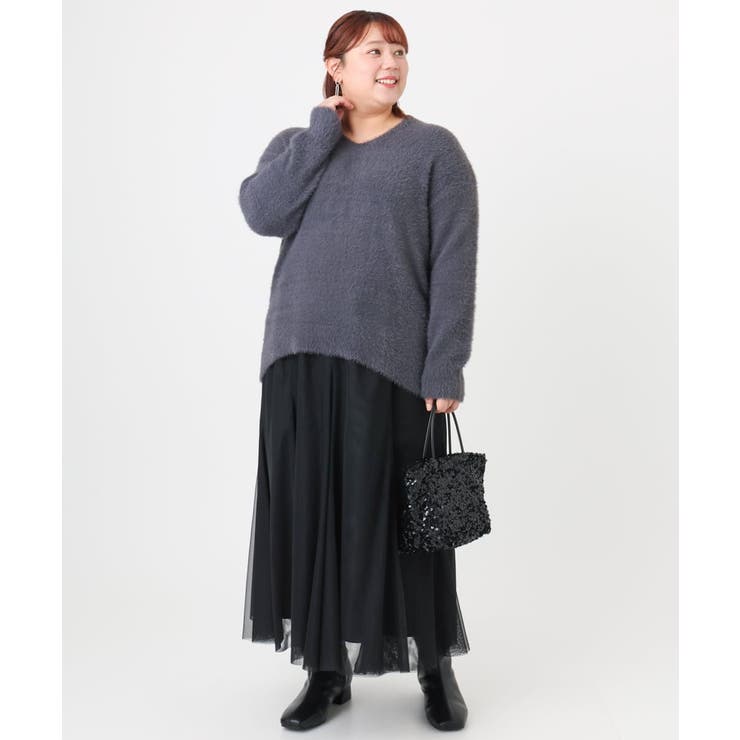 【大きいサイズ/a.v.v×eur3】フェザーヤーンVネックニット | eur3 | 詳細画像23 