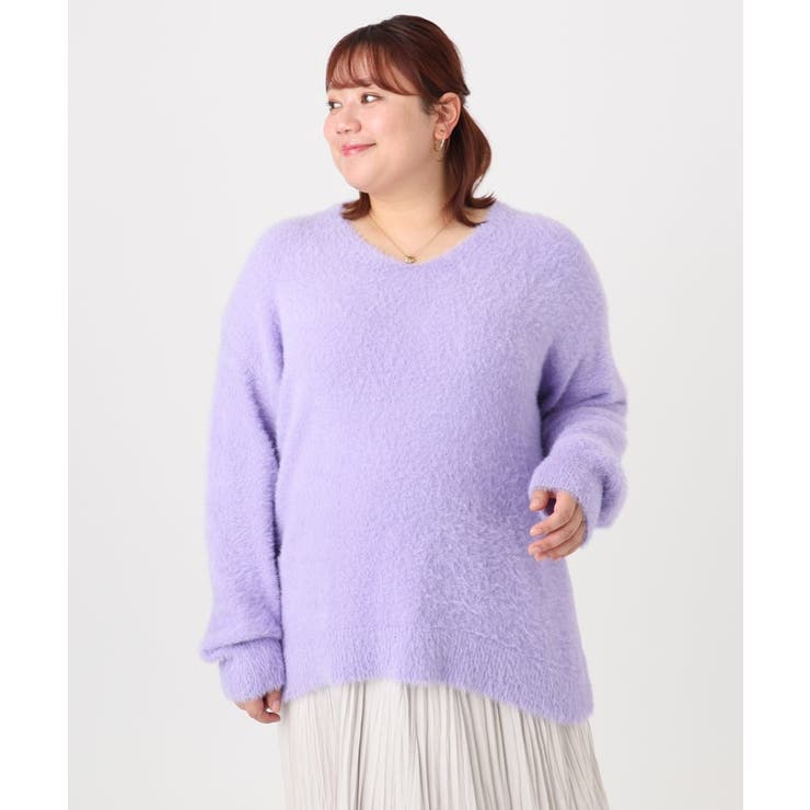 【大きいサイズ/a.v.v×eur3】フェザーヤーンVネックニット | eur3 | 詳細画像6 