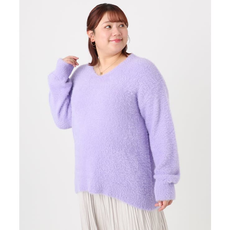 【大きいサイズ/a.v.v×eur3】フェザーヤーンVネックニット | eur3 | 詳細画像7 