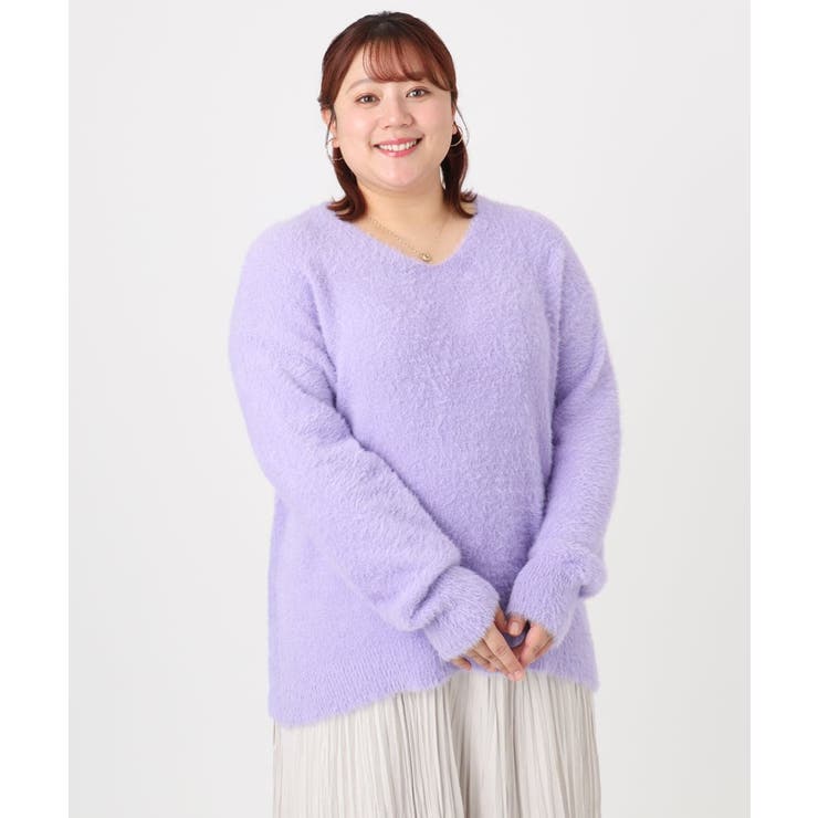 【大きいサイズ/a.v.v×eur3】フェザーヤーンVネックニット | eur3 | 詳細画像8 