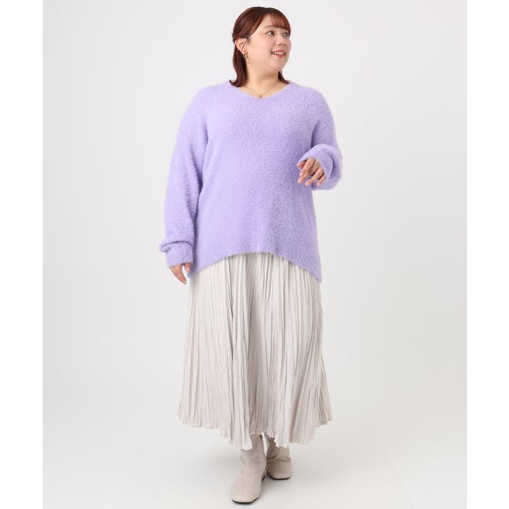 【大きいサイズ/a.v.v×eur3】フェザーヤーンVネックニット | eur3 | 詳細画像9 