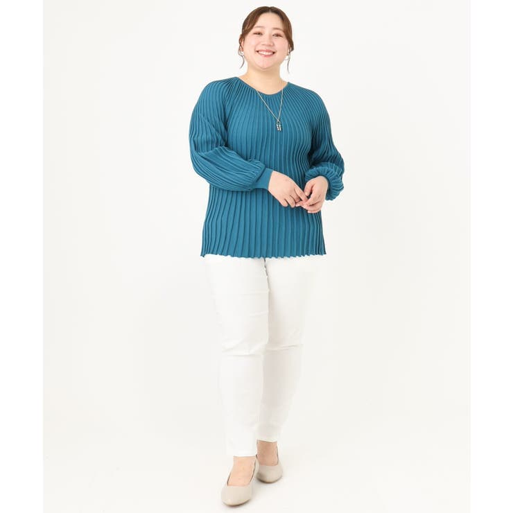 【大きいサイズ】パフスリーブプリーツ風ニット | eur3 | 詳細画像17 