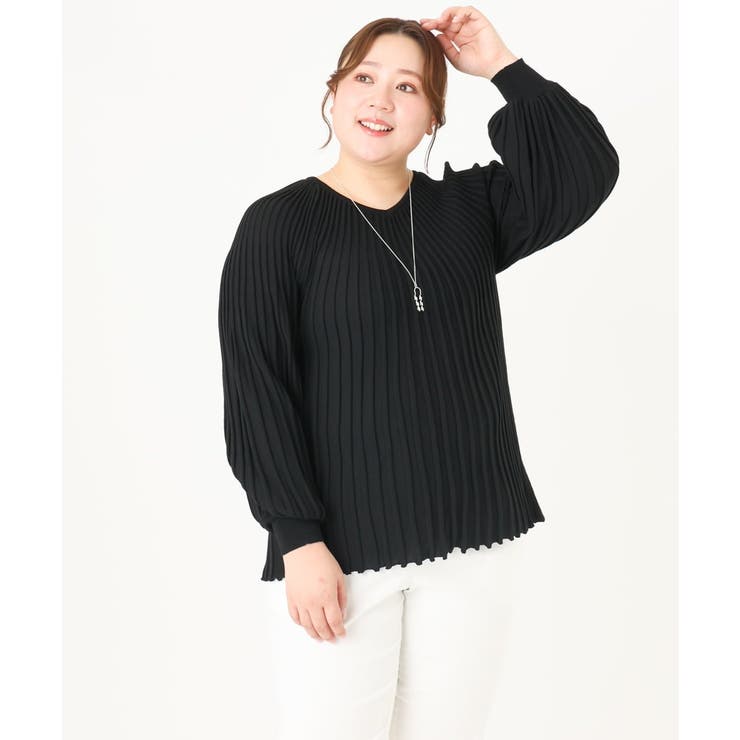 【大きいサイズ】パフスリーブプリーツ風ニット | eur3 | 詳細画像22 