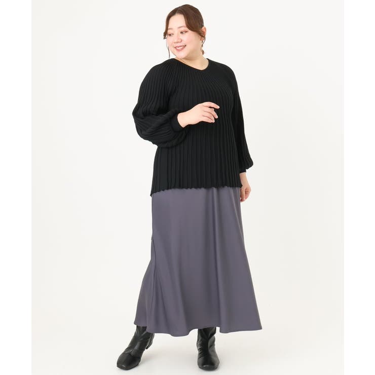 【大きいサイズ】パフスリーブプリーツ風ニット | eur3 | 詳細画像25 