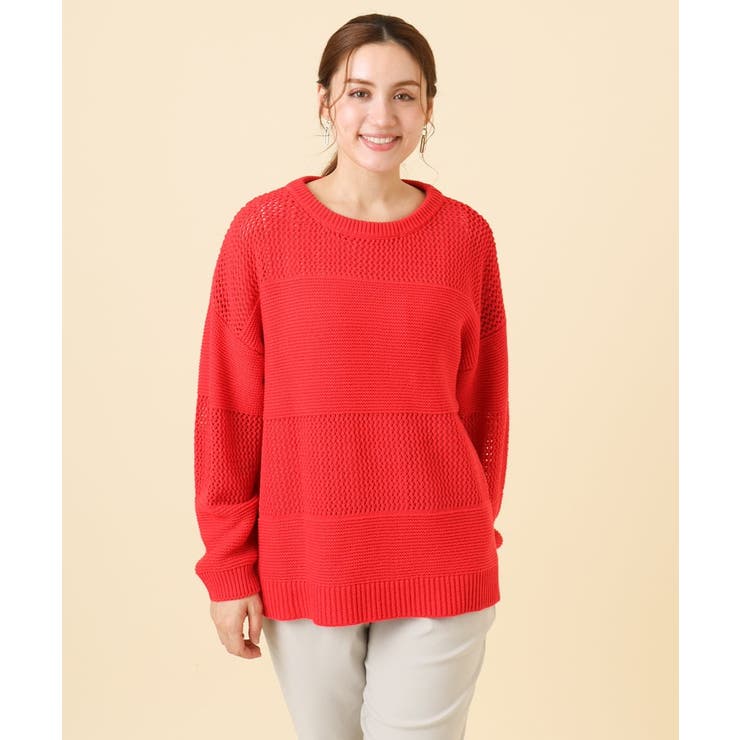 レッド(05) | 【大きいサイズ/a.v.v×eur3】メッシュニット | eur3