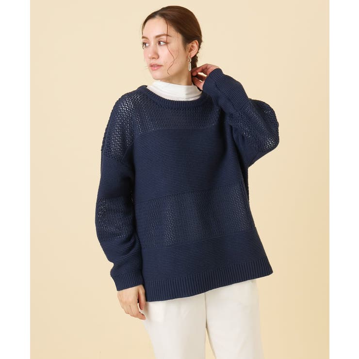 ネイビー(57) | 【大きいサイズ/a.v.v×eur3】メッシュニット | eur3