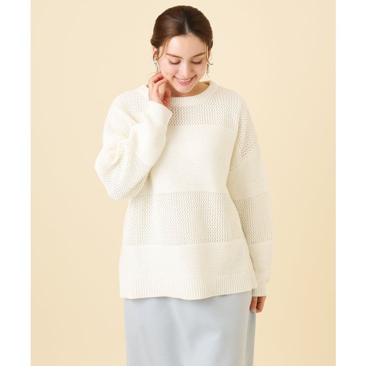 アイボリー(80) | 【大きいサイズ/a.v.v×eur3】メッシュニット | eur3