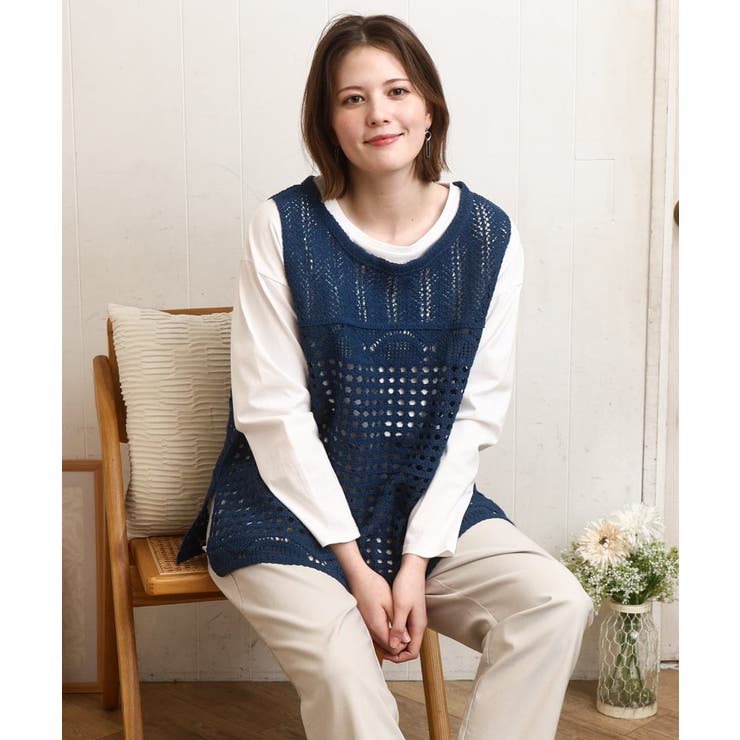 【大きいサイズ】かぎ針風レースベスト | eur3 | 詳細画像1 