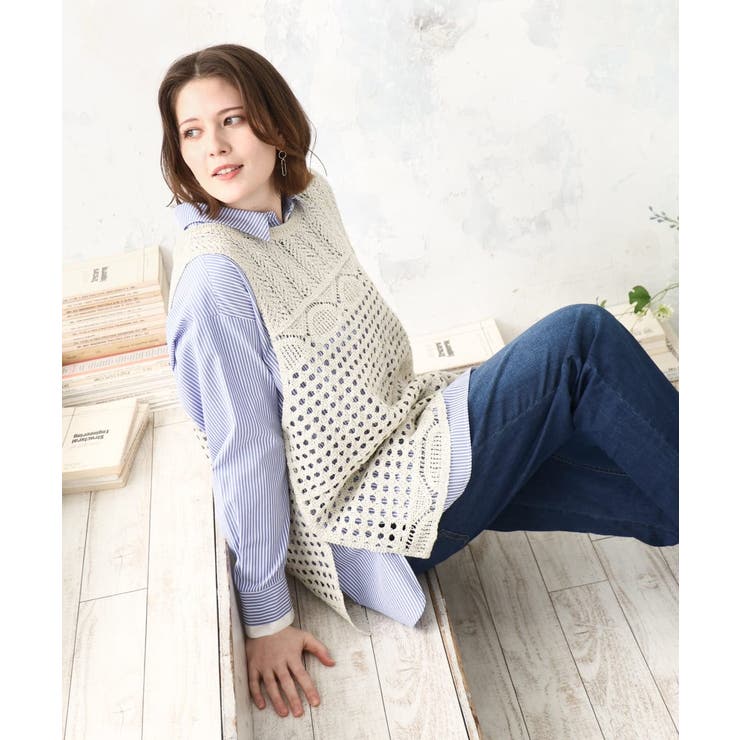 グレージュ | 【大きいサイズ】かぎ針風レースベスト | eur3