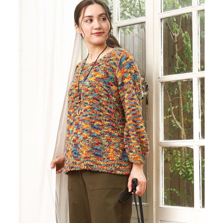 オレンジ(15) | 【大きいサイズ】テープヤーンニットプルオーバー | eur3