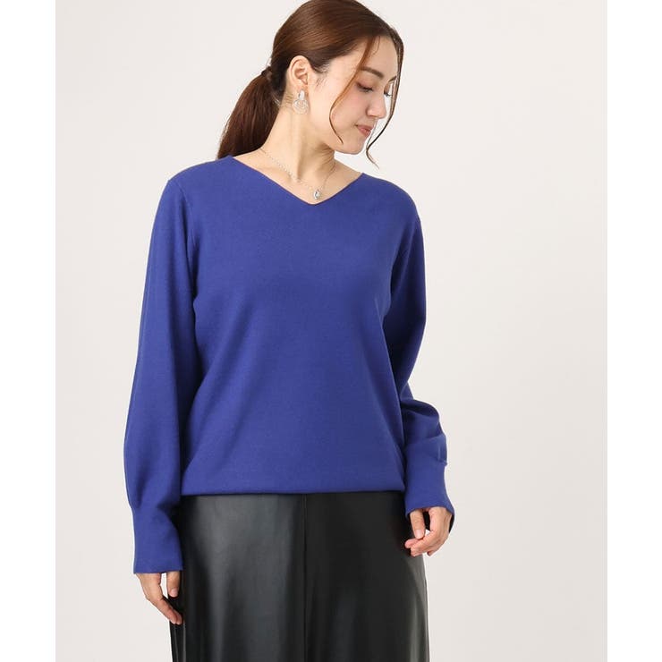 ブルー(55) | 【大きいサイズ/新色追加】Vネックパフスリーブニット | eur3