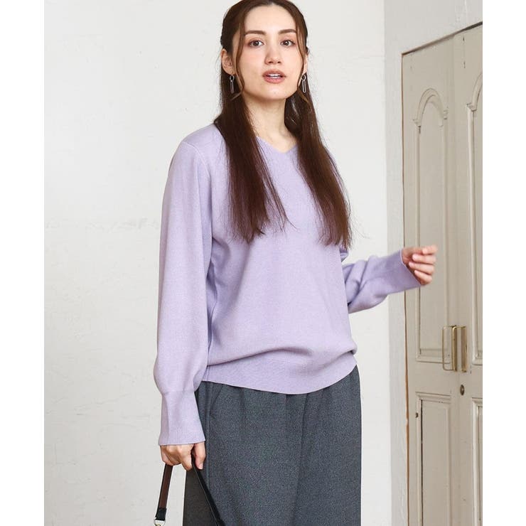 ラベンダー(60) | 【大きいサイズ/新色追加】Vネックパフスリーブニット | eur3
