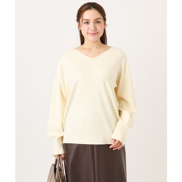 アイボリー(80) | 【大きいサイズ/新色追加】Vネックパフスリーブニット | eur3