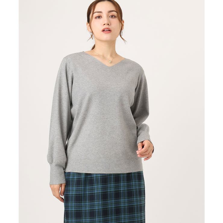 グレー(92) | 【大きいサイズ/新色追加】Vネックパフスリーブニット | eur3