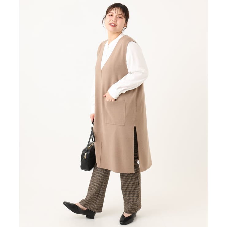 【大きいサイズ】Vネックロングニットベスト | eur3 | 詳細画像17 