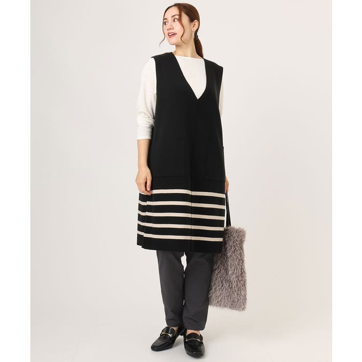 【大きいサイズ】Vネックロングニットベスト | eur3 | 詳細画像3 