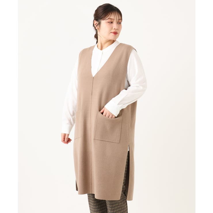 【大きいサイズ】Vネックロングニットベスト | eur3 | 詳細画像6 