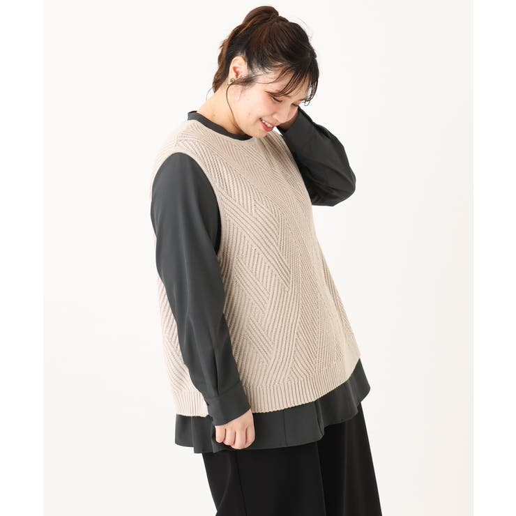 大きいサイズ】サイドスリットケーブルベスト[品番：ITKW0023141