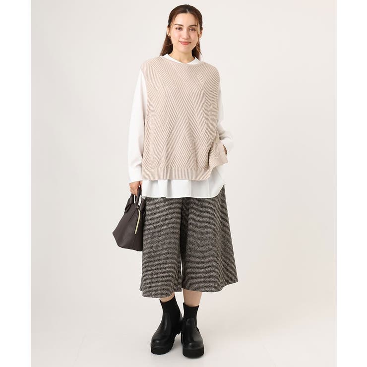 大きいサイズ】サイドスリットケーブルベスト[品番：ITKW0023141