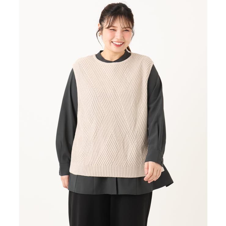 サイドスリットケーブルベスト✨エウルキューブ 大きいサイズ】サイドスリットケーブルベスト[品番：ITKW0023141