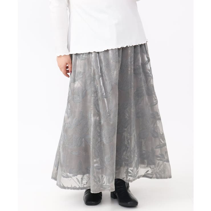 【大きいサイズ】オーガンジーフロッキープリントスカート | eur3 | 詳細画像5 