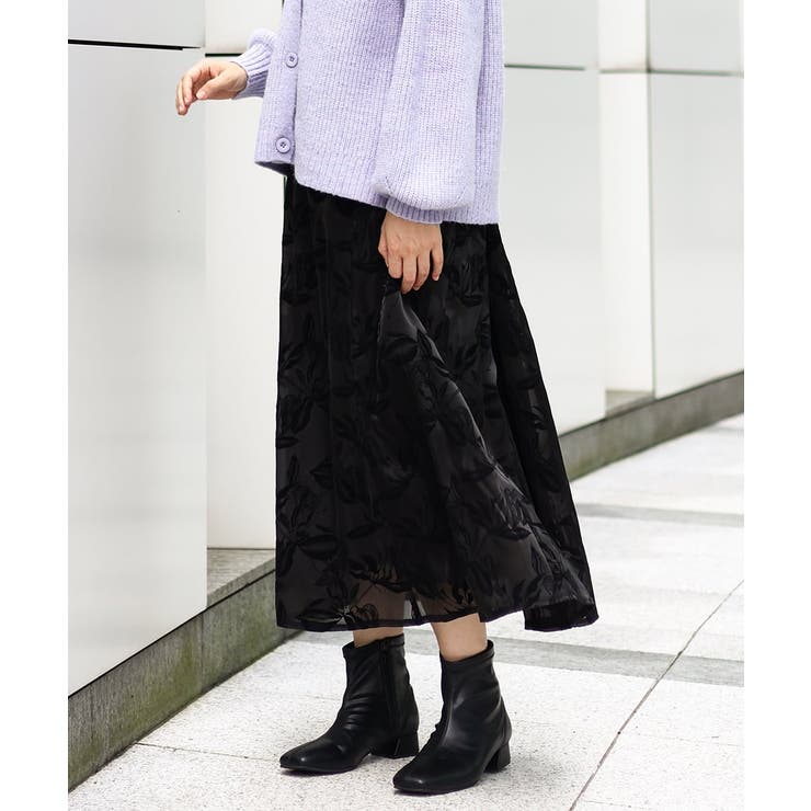 ブラック(94) | 【大きいサイズ】オーガンジーフロッキープリントスカート | eur3