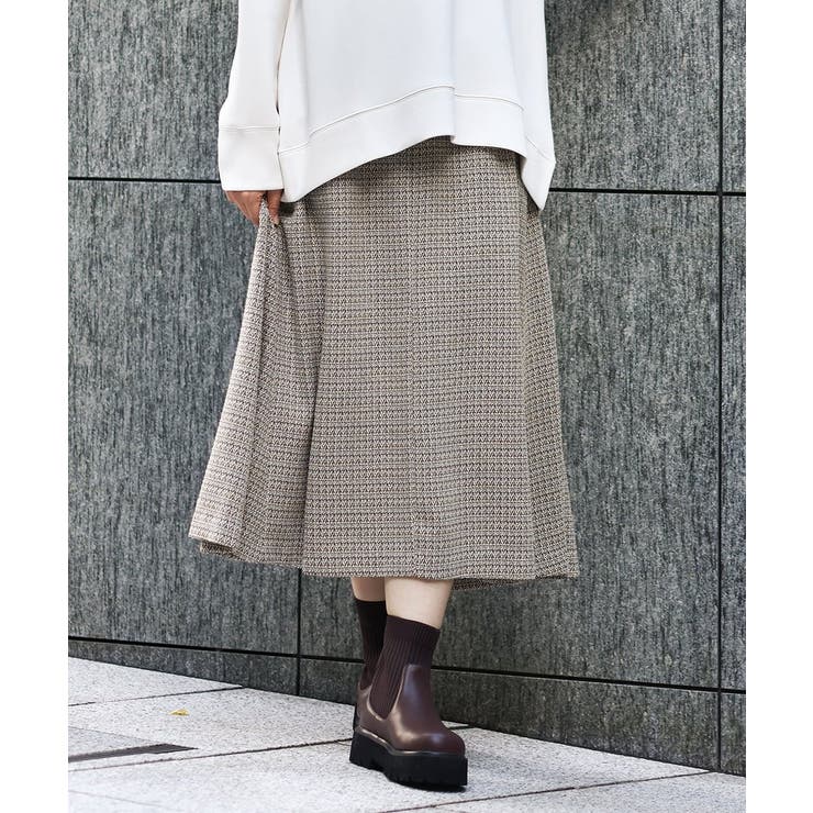 ダークブラウン(87） | 【大きいサイズ】ツイードAラインスカート | eur3