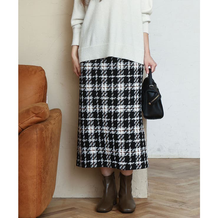 ブラック(94) | 【大きいサイズ/a.v.v×eur3】ツイードタイトスカート | eur3