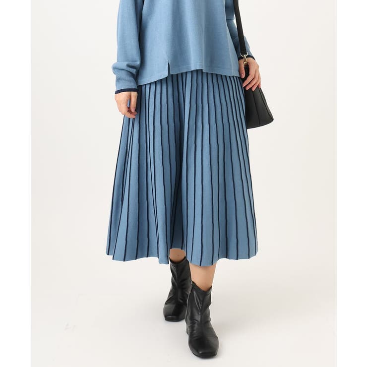 ブルー(55) | 【大きいサイズ】バルキーアクリルストライプスカート | eur3
