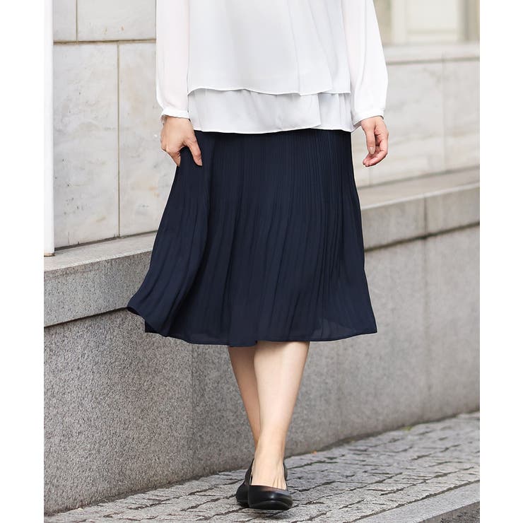 ネイビー(57) | 【大きいサイズ】シフォンプリーツスカート | eur3
